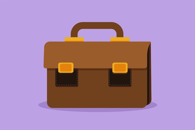 Maletín de cuero de dibujo plano de carácter bolso de negocios masculino Maleta de trabajo Caso de oficina Documento de cartera Plantilla de bolso de finanzas logotipo etiqueta adhesiva tarjeta Ilustración de vector de diseño de dibujos animados