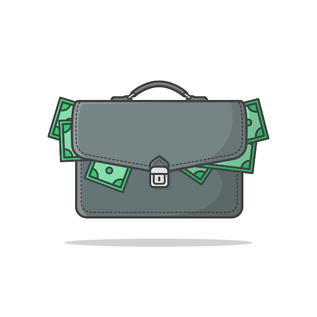 Maletín de negocios lleno de ilustración de icono de dinero. maleta con icono plano de dinero. icono de bolsa de dinero