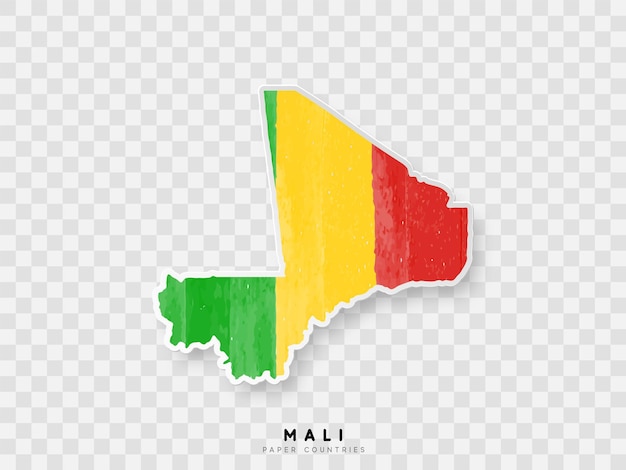 Malí mapa detallado con bandera del país. Pintado en colores de pintura de acuarela en la bandera nacional.