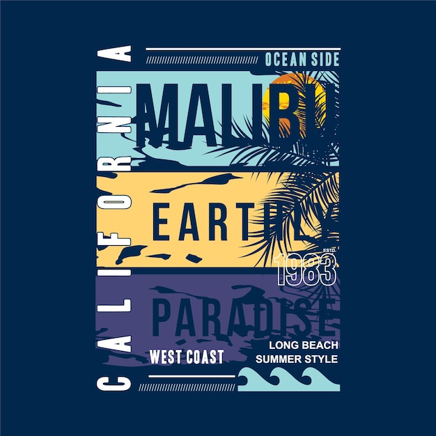 malibu paraíso terrenal california playa gráfico vector imprimir