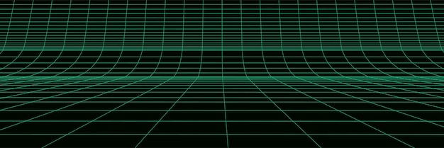 Malla de alambre 3D sobre fondo verde Cuadrícula de perspectiva abstracta Ilustración vectorial