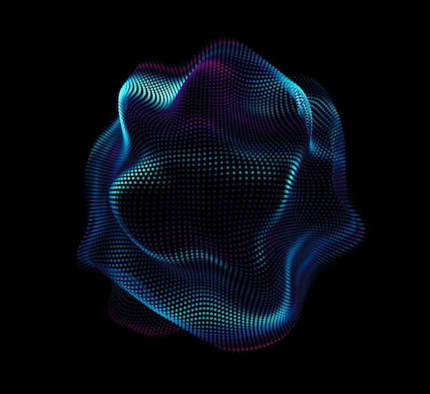 Malla de colores de vector abstracto sobre fondo oscuro Tarjeta de estilo futurista Esfera de punto corrupto