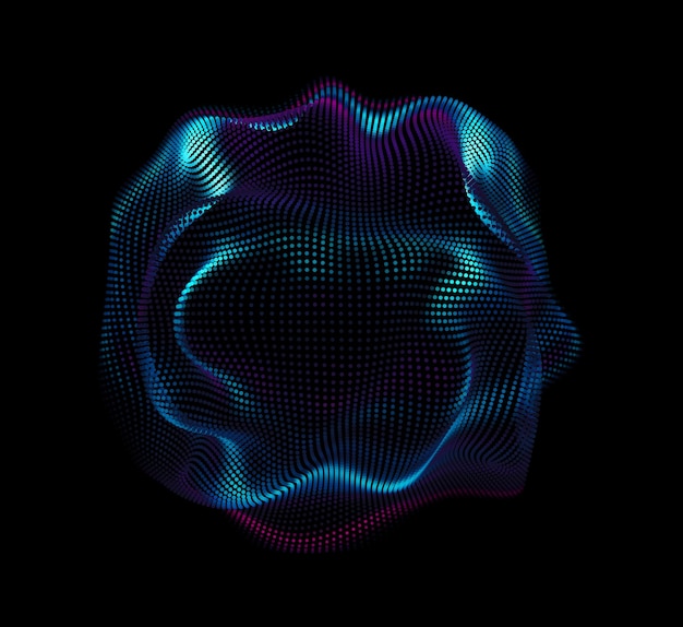 Malla de colores de vector abstracto sobre fondo oscuro Tarjeta de estilo futurista Esfera de punto corrupto