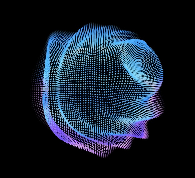 Malla de colores de vector abstracto sobre fondo oscuro. Tarjeta de estilo futurista. Fondo elegante para presentaciones de negocios. Esfera de puntos corruptos. estética del caos