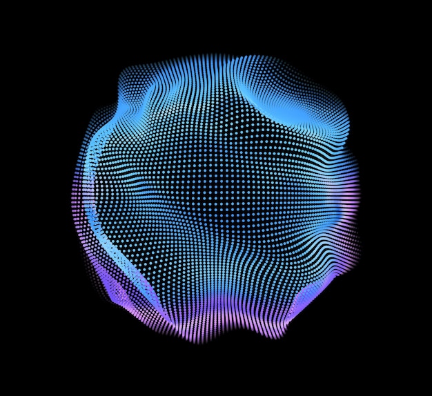 Malla colorida del vector abstracto en fondo oscuro. Tarjeta de estilo futurista. Fondo elegante para presentaciones de negocios. Esfera puntual dañada. Estética del caos