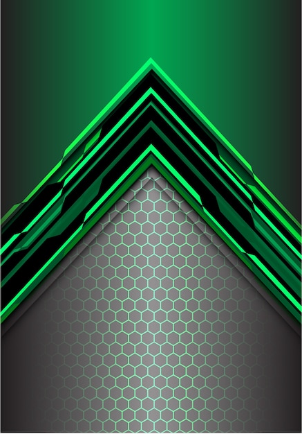 Malla metálica hexagonal de dirección de luz verde flecha digital.