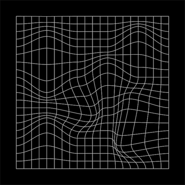 Malla ondulada 3D abstracta en un fondo negro Vector de marco de alambre de tecnología de onda dinámica geométrica 3D