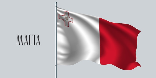 Malta ondeando la bandera en el asta de la bandera