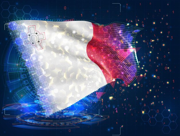 Malta vector bandera virtual objeto 3D abstracto de polígonos triangulares sobre un fondo azul