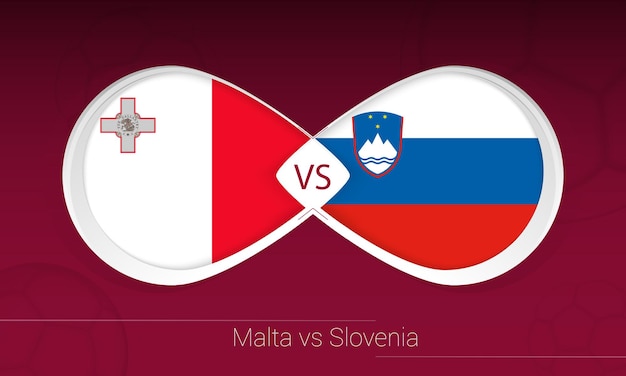 Malta vs eslovenia en la competición de fútbol, grupo h. versus icono sobre fondo de fútbol.