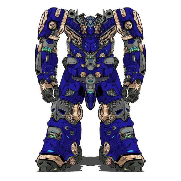 Malvado robot mecha construido por cabeza brazo cuerpo pierna arma ilustración vector premium