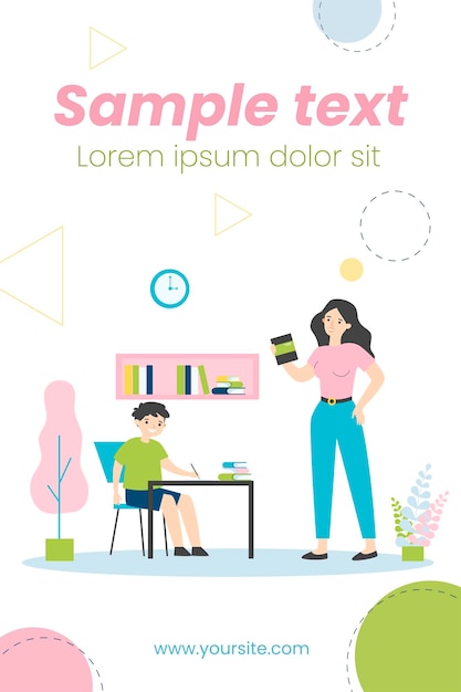 Mamá ayudando a su hijo a hacer la ilustración de la tarea de la escuela en casa