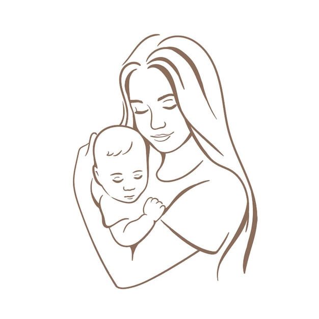 Mamá y bebé Silueta realista Bosquejo Madre abraza al niño El concepto de amor maternidad