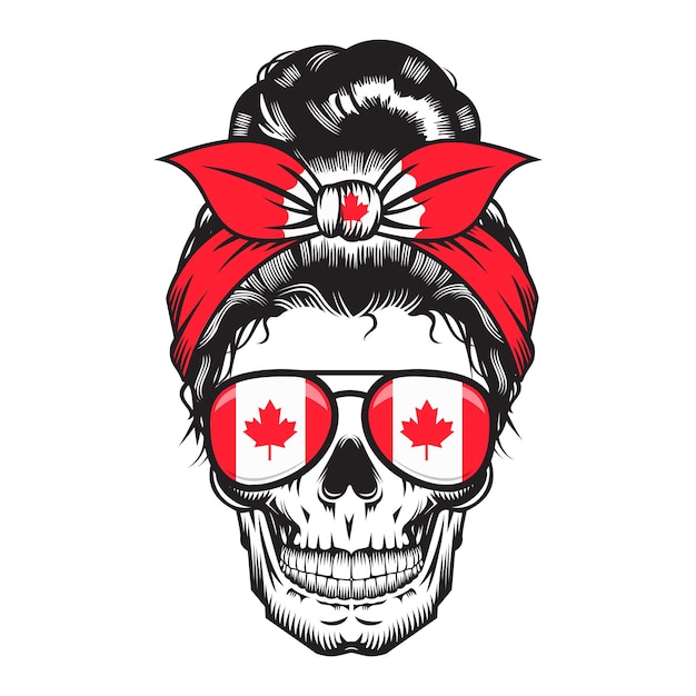 Vector mamá canadiense del cráneo. diseño de diadema canadá sobre fondo blanco. víspera de todos los santos. logotipos o iconos de la cabeza del cráneo. ilustración vectorial.