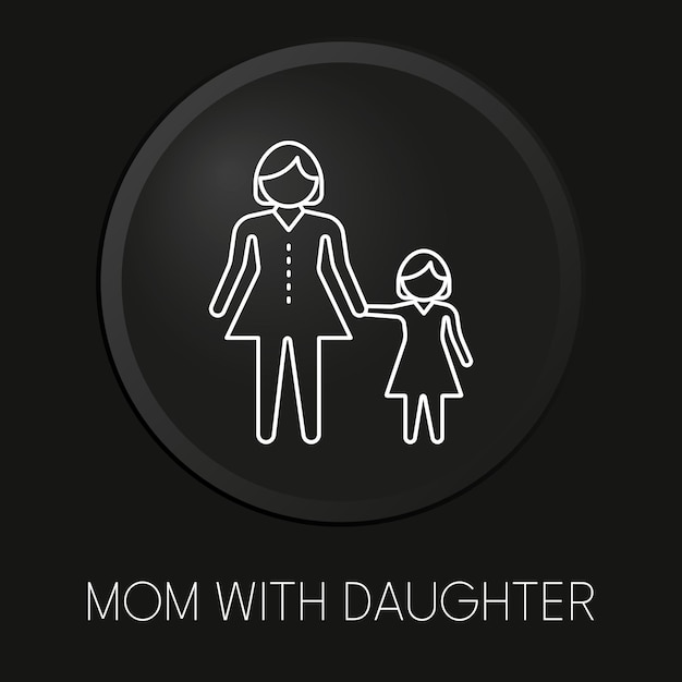Mamá con hija icono de línea de vector mínimo en botón 3D aislado sobre fondo negro Vector Premium