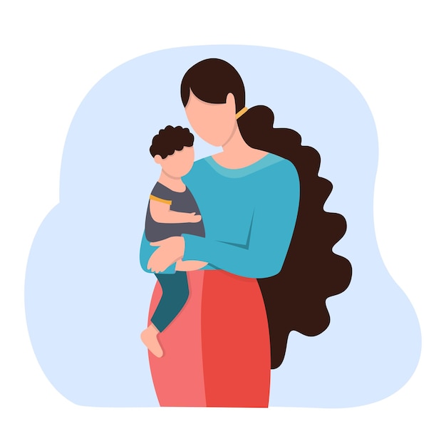 Mamá, con, hijo, en, ella, arms., Diseño, element., Amor familiar, y, niño, cuidado, concepto