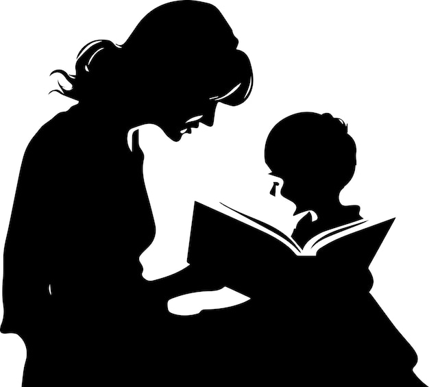 mamá lee el libro de su hijo silueta vectorial 3