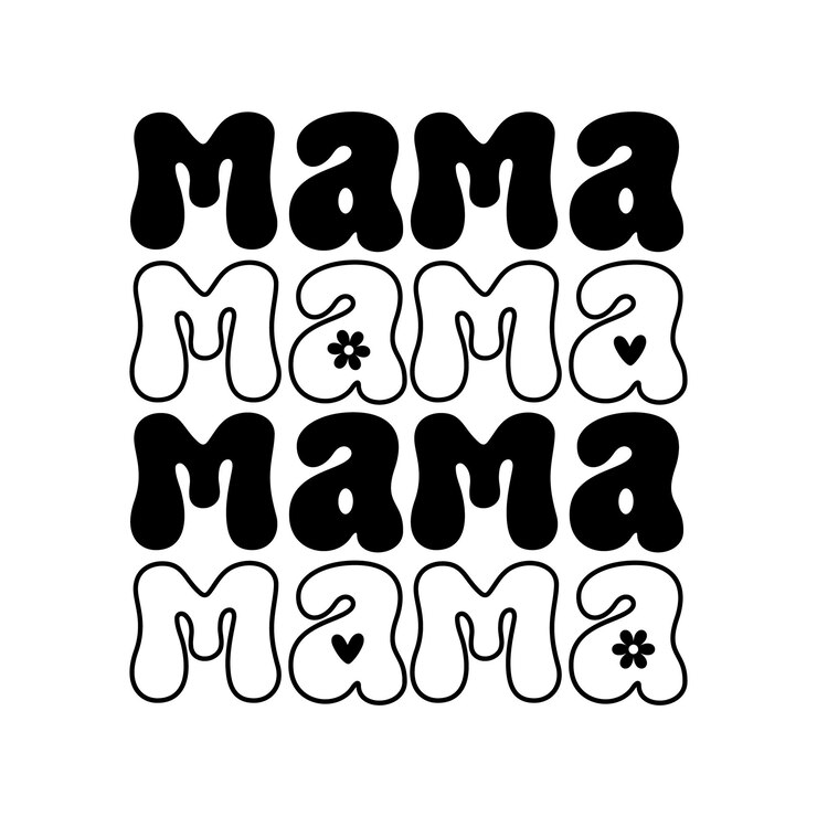 Mamá con letras a mano mamá groovy retro mamá boho hippie texto madre citas vintage esposa chica texto ondulado