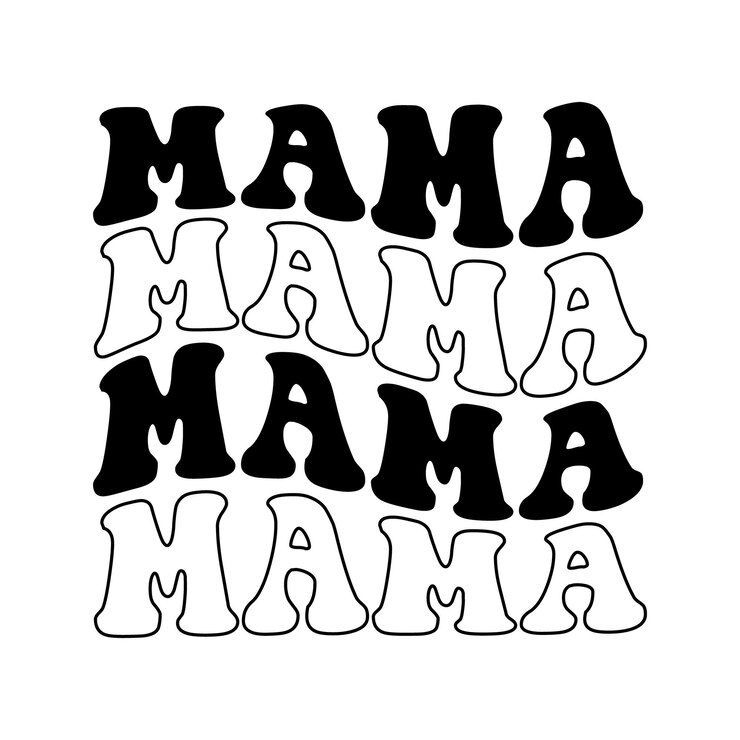 Mamá con letras a mano mamá groovy retro mamá boho hippie texto madre citas vintage esposa chica texto ondulado