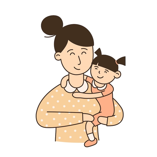 Mamá mano dibujada niño y familia doodle icono