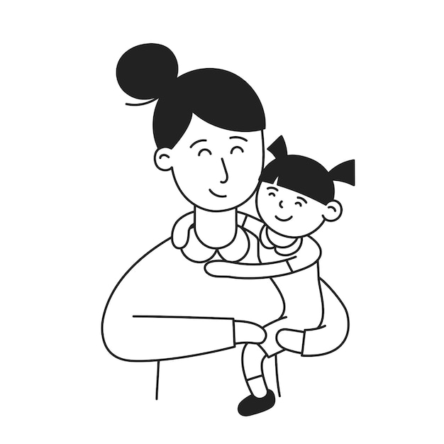 Mamá mano dibujada niño y familia doodle icono