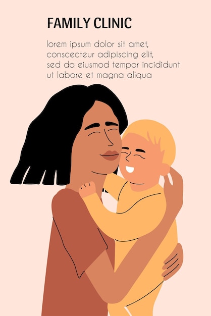 Vector mamá sostiene a un niño pequeño en sus brazos felicidad de la maternidad licencia de maternidad plantilla para un sitio médico ilustración vectorial en estilo plano