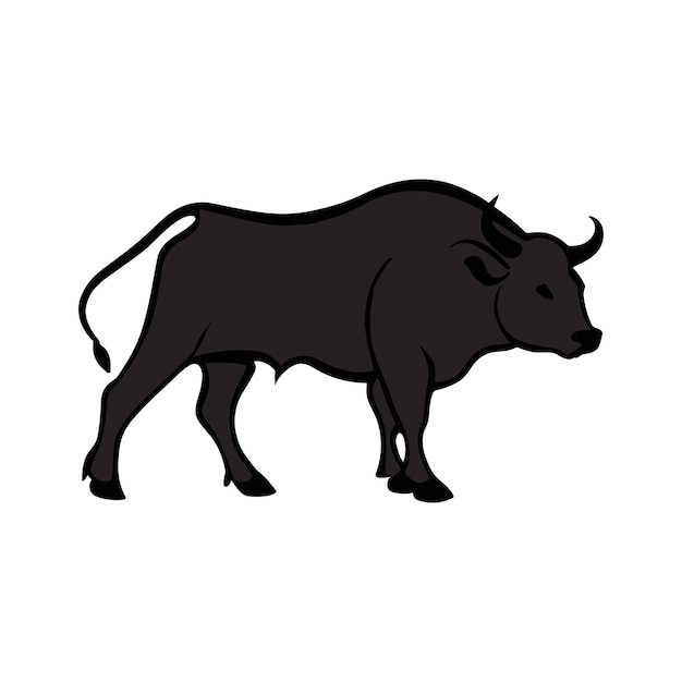 mamífero toro negro con silueta de fondo blanco