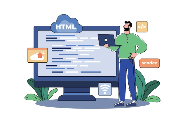 Vector man coder desarrollo programación computadora