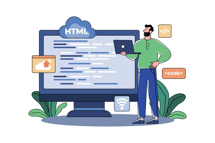 Vector man coder desarrollo programación computadora