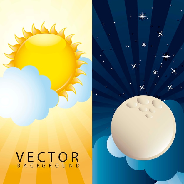 Mañana con suna y noche con ilustración de vector de luna