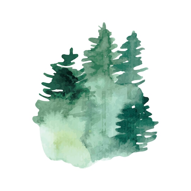 Mancha de acuarela de árboles forestales Árbol abstracto dibujado a mano verde Ilustración vectorial