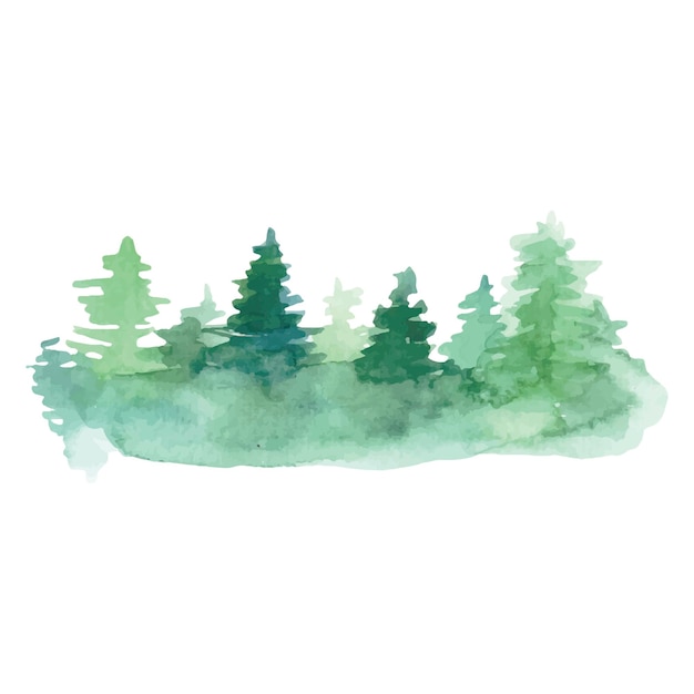 Mancha de acuarela de árboles forestales árbol abstracto dibujado a mano verde ilustración vectorial