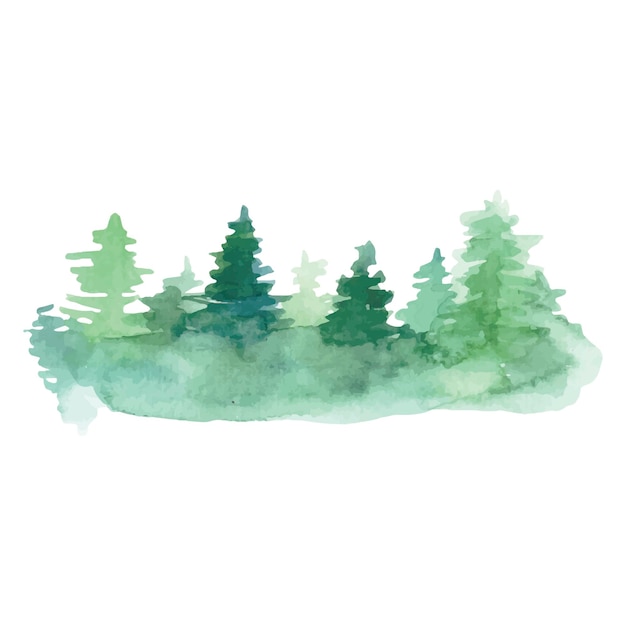 Mancha de acuarela de árboles forestales Árbol abstracto dibujado a mano verde Ilustración vectorial
