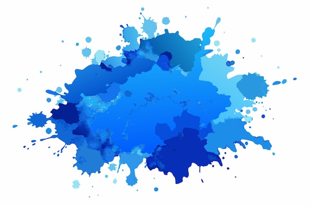 Mancha de acuarela salpicaduras de pintura azul aisladas sobre un fondo blanco
