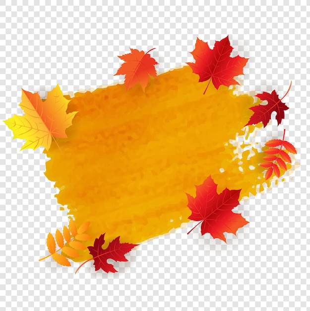 Vector mancha naranja con hojas de otoño con fondo degradado, ilustración vectorial