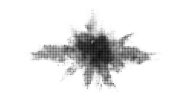 Mancha de semitono vectorial con falla Mancha negra hecha de partículas redondas Ilustración generativa abstracta moderna con punto distorsionado al azar Conjunto disperso de puntos Gradación de tono Elemento de diseño