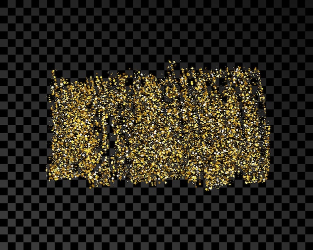 Mancha de tinta dibujada a mano en brillo dorado. Mancha de tinta dorada con destellos aislados sobre fondo transparente oscuro. Ilustración vectorial