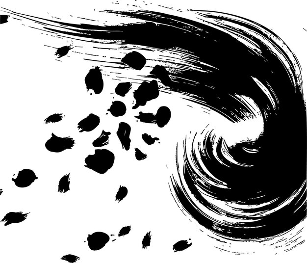 Vector mancha de tinta con un movimiento de torsión una pincelada negra en forma de vórtice en un lienzo abstracto vectorial