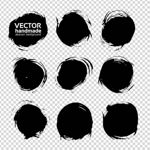 Vector las manchas abstractas redondas negras se colocan aisladas sobre un fondo transparente de imitación