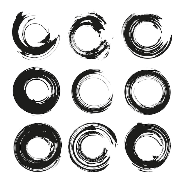 Las manchas de círculo de textura abstracta negra aisladas sobre un fondo blanco