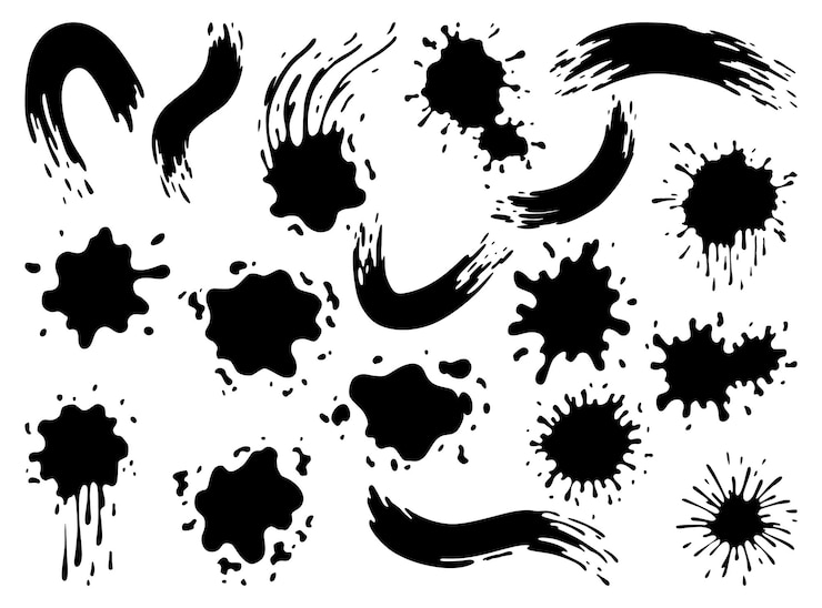 Vector manchas de pintura pinceladas o manchas de pintura aisladas creativas manchas de tinta manchas de forma abstracta con textura elementos de diseño grunge colección de diferentes gotas