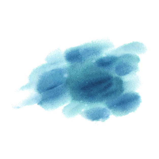 Manchas y salpicaduras de pintura y agua en una ilustración de acuarela dibujada a mano de color turquesa y azul