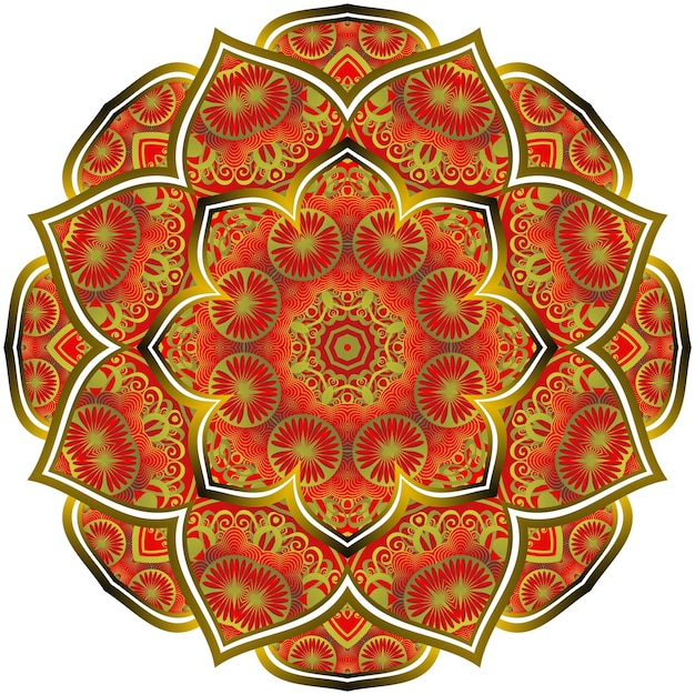Mandala abstracta de color rojo texturizado con líneas doradas