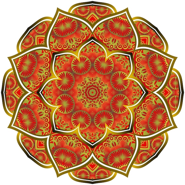 Mandala abstracta de color rojo texturizado con líneas doradas