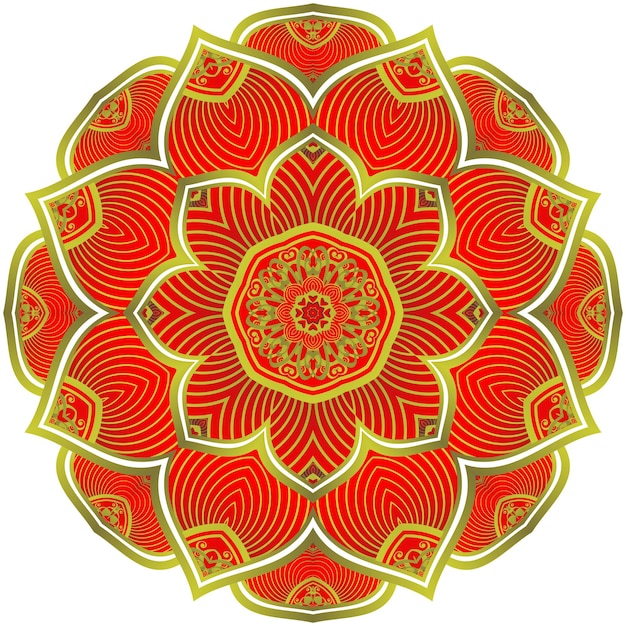 Mandala abstracta de color rojo texturizado con líneas doradas