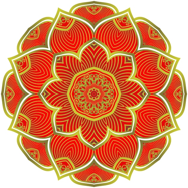 Mandala abstracta de color rojo texturizado con líneas doradas