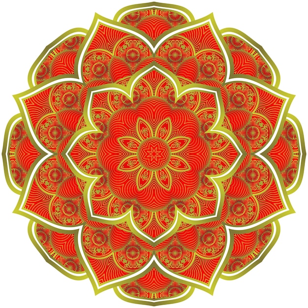Mandala abstracta de color rojo texturizado con líneas doradas