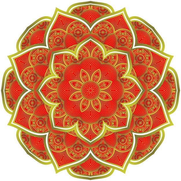 Mandala abstracta de color rojo texturizado con líneas doradas