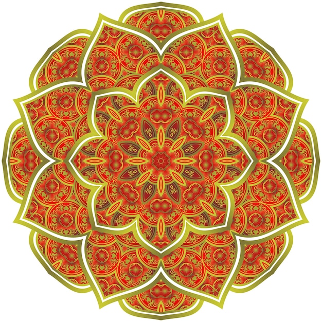 Mandala abstracta de color rojo texturizado con líneas doradas