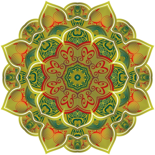 Mandala abstracto con hermosas rayas doradas texturizadas verdes y rojas